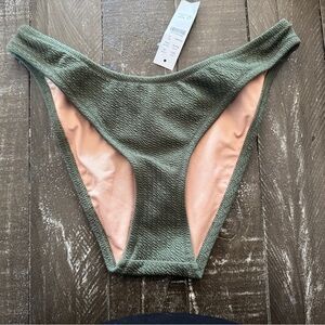 J. CREW NWT Curved Waist Textured Olive Green Bikini Bottom Size Small
